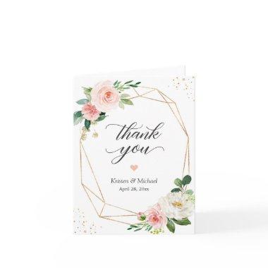 Modern Geometric Gold Frame Blush Pink Floral Thank You