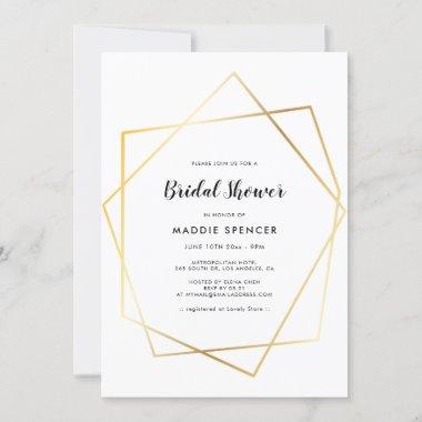 Modern geometric gold frame Bridal shower Invitations