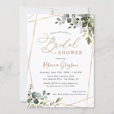 Modern Geometric Gold Greenery Bridal Shower Invitations