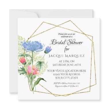 Modern Geometric Gold Watercolor Blue Pink Floral