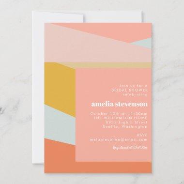 Modern Geometric Peach Pastel Bridal Shower Invitations