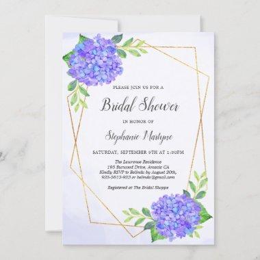 Modern Geometric Purple Hydrangea Bridal Shower Invitations