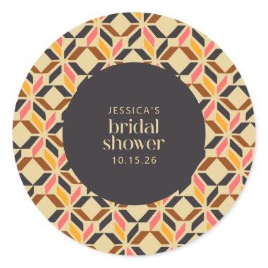 Modern Geometric Shapes Black Yellow Bridal Shower Classic Round Sticker