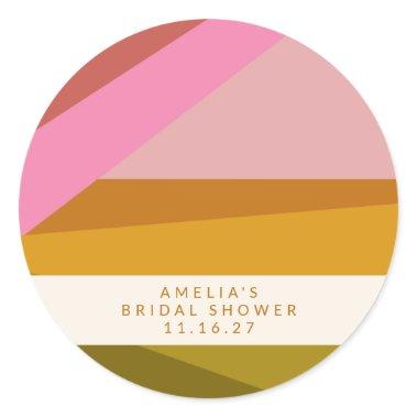 Modern Geometric Yellow Pink Custom Bridal Shower Classic Round Sticker