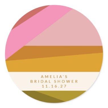 Modern Geometric Yellow Pink Custom Bridal Shower Classic Round Sticker