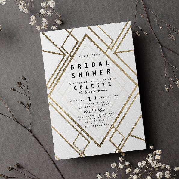 Modern geometrical white faux gold Bridal Shower Invitations