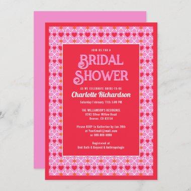 Modern Geometry Pink Heart Pattern Bridal Shower Invitations