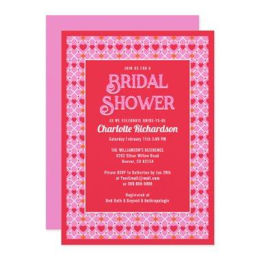 Modern Geometry Pink Heart Pattern Bridal Shower Invitations