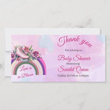 Modern girl pink lilly rose gold skate floral thank you Invitations