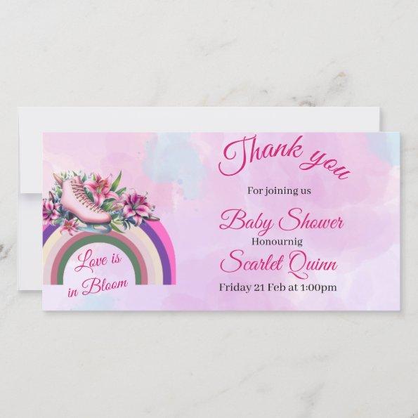 Modern girl pink lilly rose gold skate floral thank you Invitations