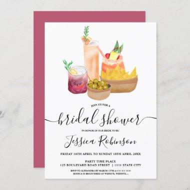 Modern girly cocktails watercolor bridal shower Invitations