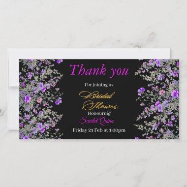 Modern Girly pink brown watercolor wild flower Thank You Invitations