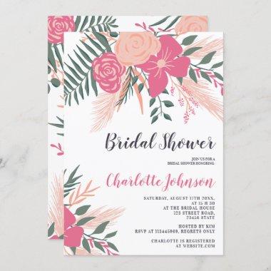 Modern girly tropical pink floral bridal shower Invitations
