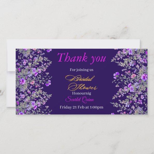 Modern Girlys purple brown watercolor wild flower Thank You Invitations