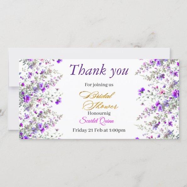 Modern Girlys purple pink watercolor wild flower Thank You Invitations