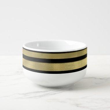 Modern Glam Black & Gold Brush Stroke Stripe Chic Soup Mug