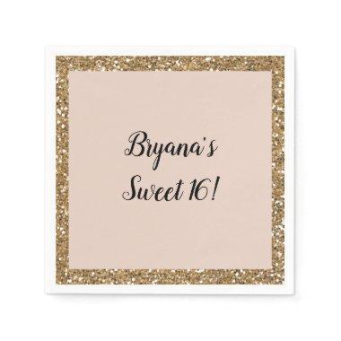 Modern Glitter Rose Gold Blush Glam Sweet 16 Party Napkins