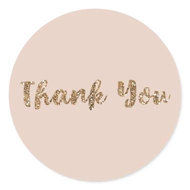 Modern Glitter Rose Gold Blush Glam Thank You Classic Round Sticker