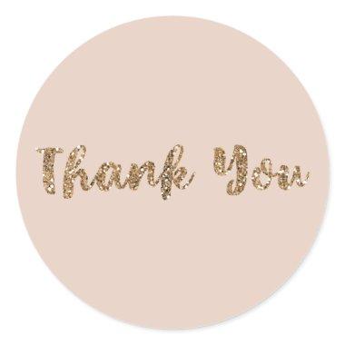 Modern Glitter Rose Gold Blush Glam Thank You Classic Round Sticker