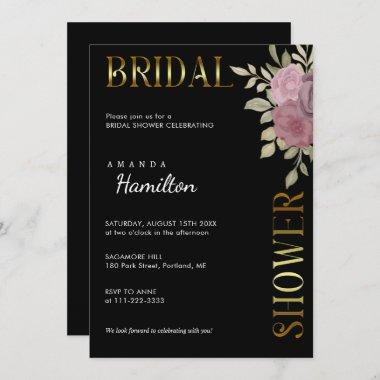 Modern Gold and Black Bridal Shower Invitations
