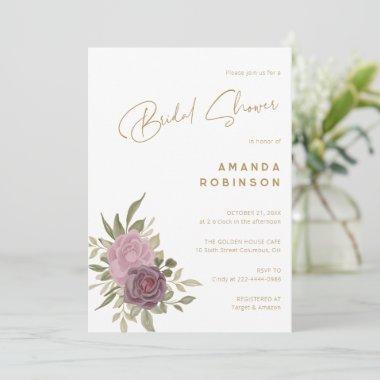 Modern Gold and White Floral Bridal Shower Invitations