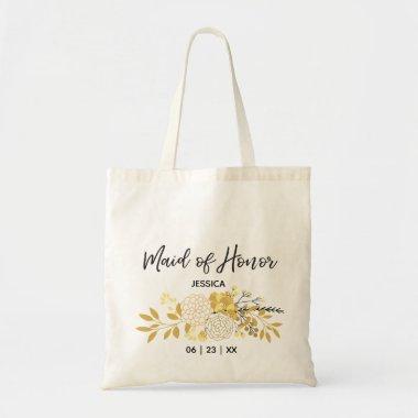 Modern Gold Black Floral Cluster | Maid of Honor Tote Bag