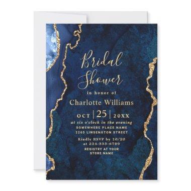 Modern Gold Blue Marble Agate