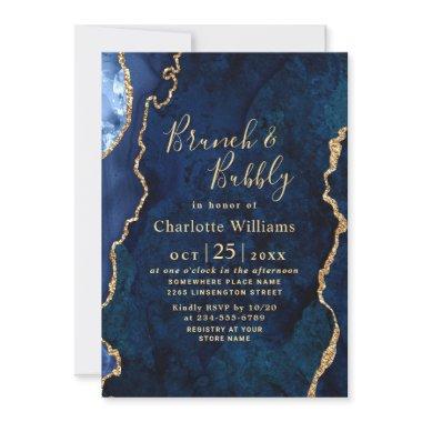 Modern Gold Blue Marble Agate Brunch & Bubbly