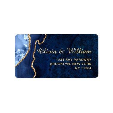 Modern Gold Blue Marble Agate Return Address Label