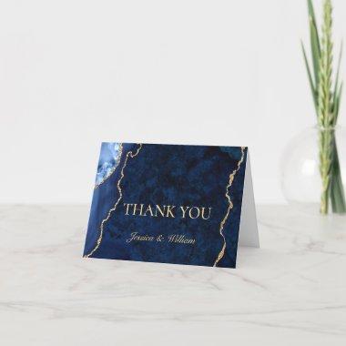 Modern Gold Blue Marble Agate Thank You Invitations