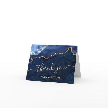 Modern Gold Blue Marble Agate Thank You Invitations