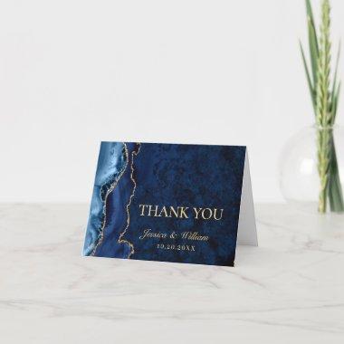 Modern Gold Blue Marble Agate Thank You Invitations