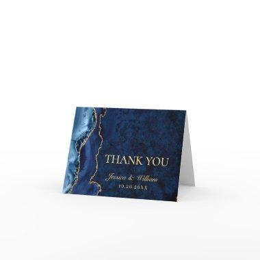 Modern Gold Blue Marble Agate Thank You Invitations