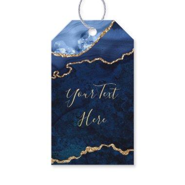 Modern Gold Blue Marble Agate Thank You Favor Gift Tags