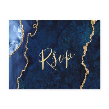 Modern Gold Blue Marble Agate Wedding RSVP Post