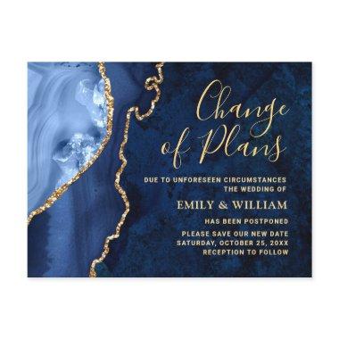 Modern Gold Blue Marble Change of Date Postponed Post