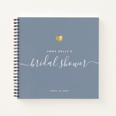 Modern Gold Blue Script Bridal Shower Guest Notebook