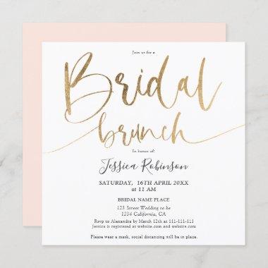 Modern gold blush pink script trendy bridal brunch Invitations