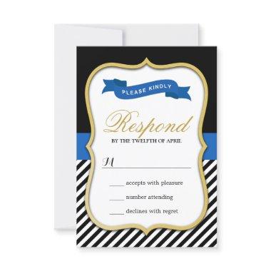 Modern Gold Bracket Frame Black White Stripes RSVP
