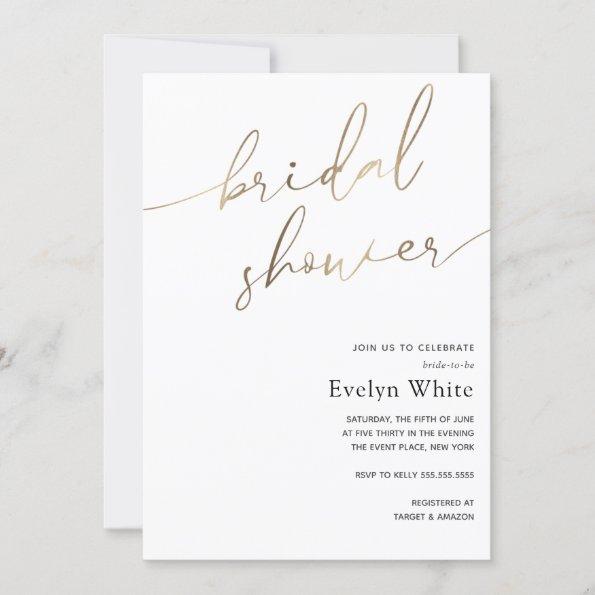 Modern Gold Calligraphy Simple Bridal Shower Invitations