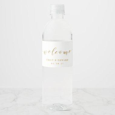 Modern Gold Calligraphy Wedding Favor Welcome Water Bottle Label