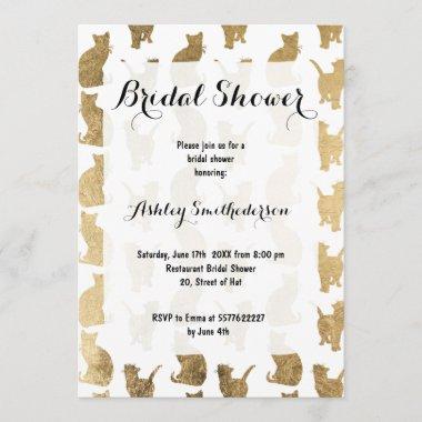 Modern gold cats pattern bridal shower Invitations