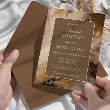 Modern Gold Chocolate Artistic Bridal Shower Invitations