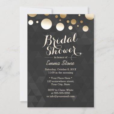 Modern Gold Dots Black Pattern Bridal Shower Invitations