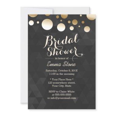 Modern Gold Dots Black Pattern Bridal Shower Invitations