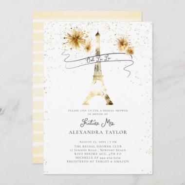 Modern Gold Fireworks Eiffel Paris Bridal Shower Invitations