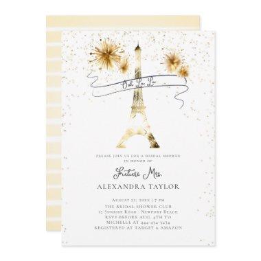 Modern Gold Fireworks Eiffel Paris Bridal Shower Invitations