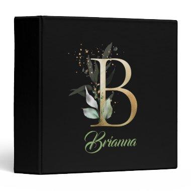 Modern gold foil B monogram greenery eucalyptus 3 Ring Binder