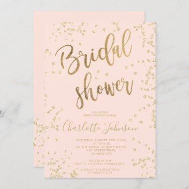 Modern gold foil confetti blush pink bridal shower Invitations