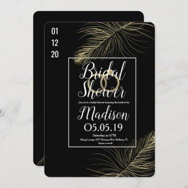 Modern Gold Foil Feather Black Bridal Shower Invitations